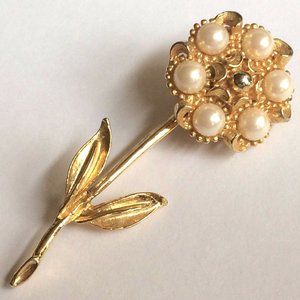 Vintage Pearl Flower Pin Brooch Retro Art Deco